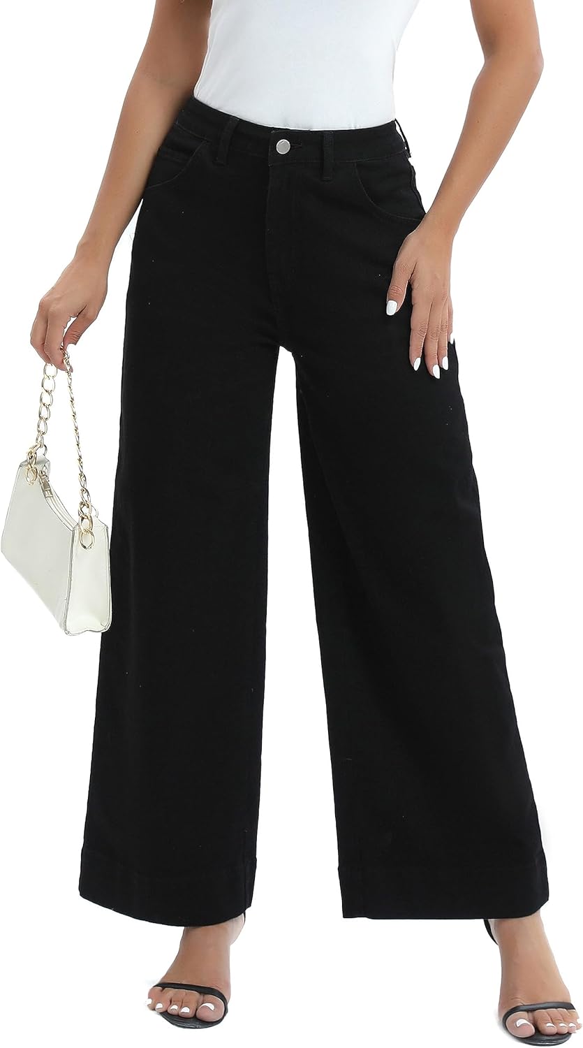 Womens Hig Waisted Jeans Comforts Straight Leg Loose Stretchy Lightweight Tummy...