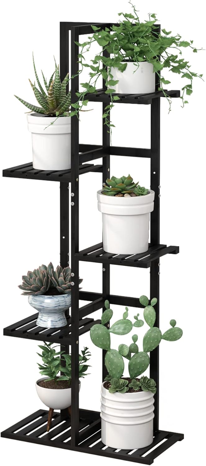 Laiensia 5 Tier Bamboo Plant Stand Rack 6 Potted Multiple Flower Pot Holder Shel...