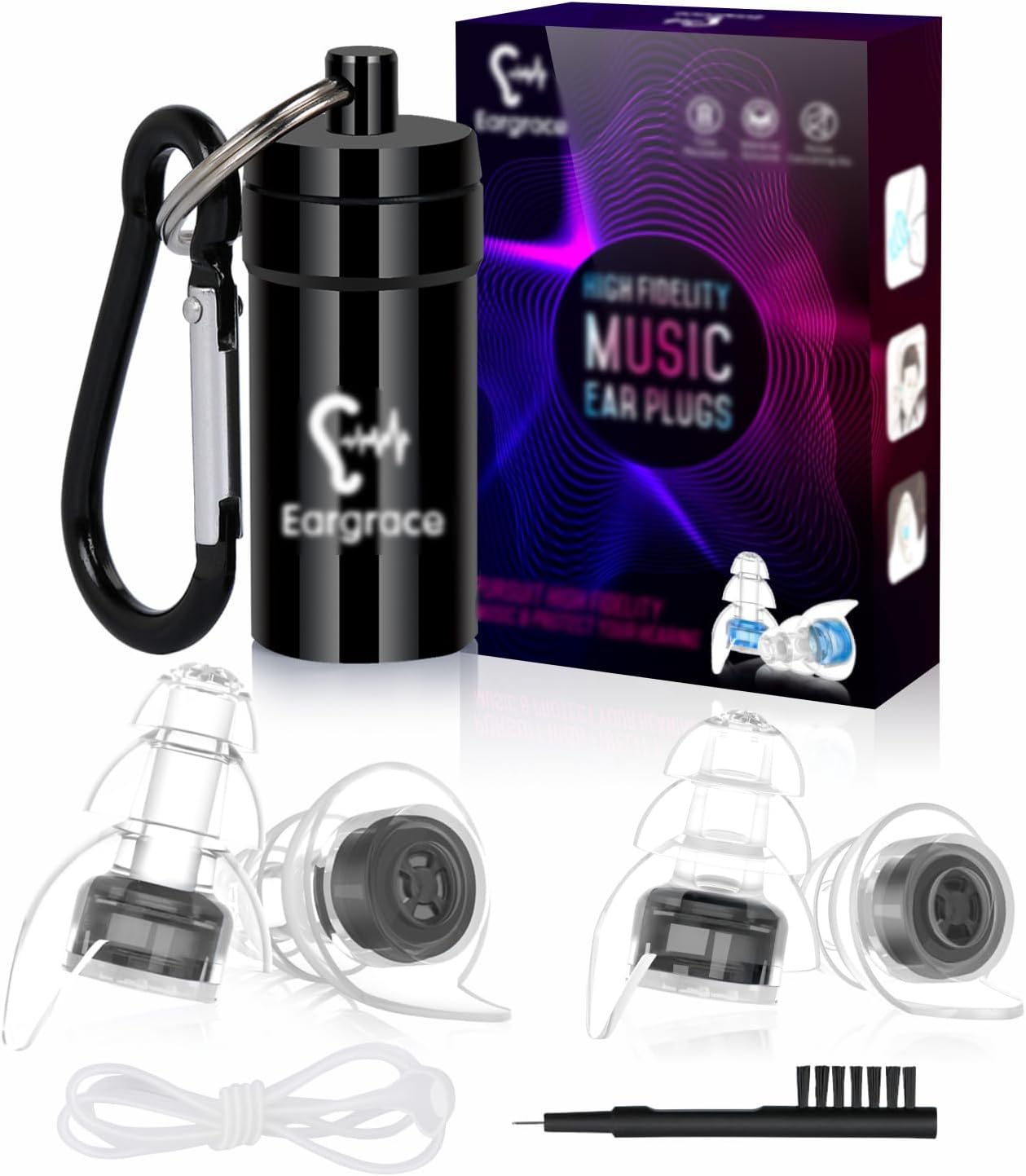 Eargrace High Fidelity Concert Ear Plugs, 2 Pairs Hearing Protection Noise Reduc...
