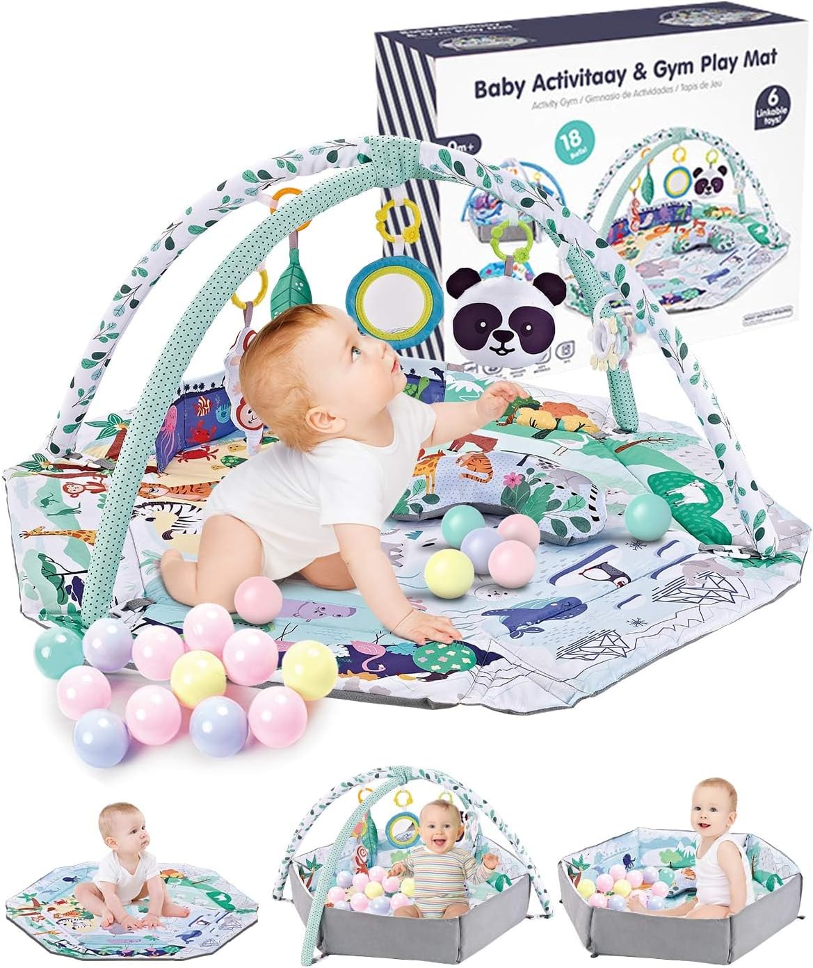 Trongle 2024 Baby Play Mat, 0+ Months Baby Play Gym with 5 Hanging Toys and 18 O...