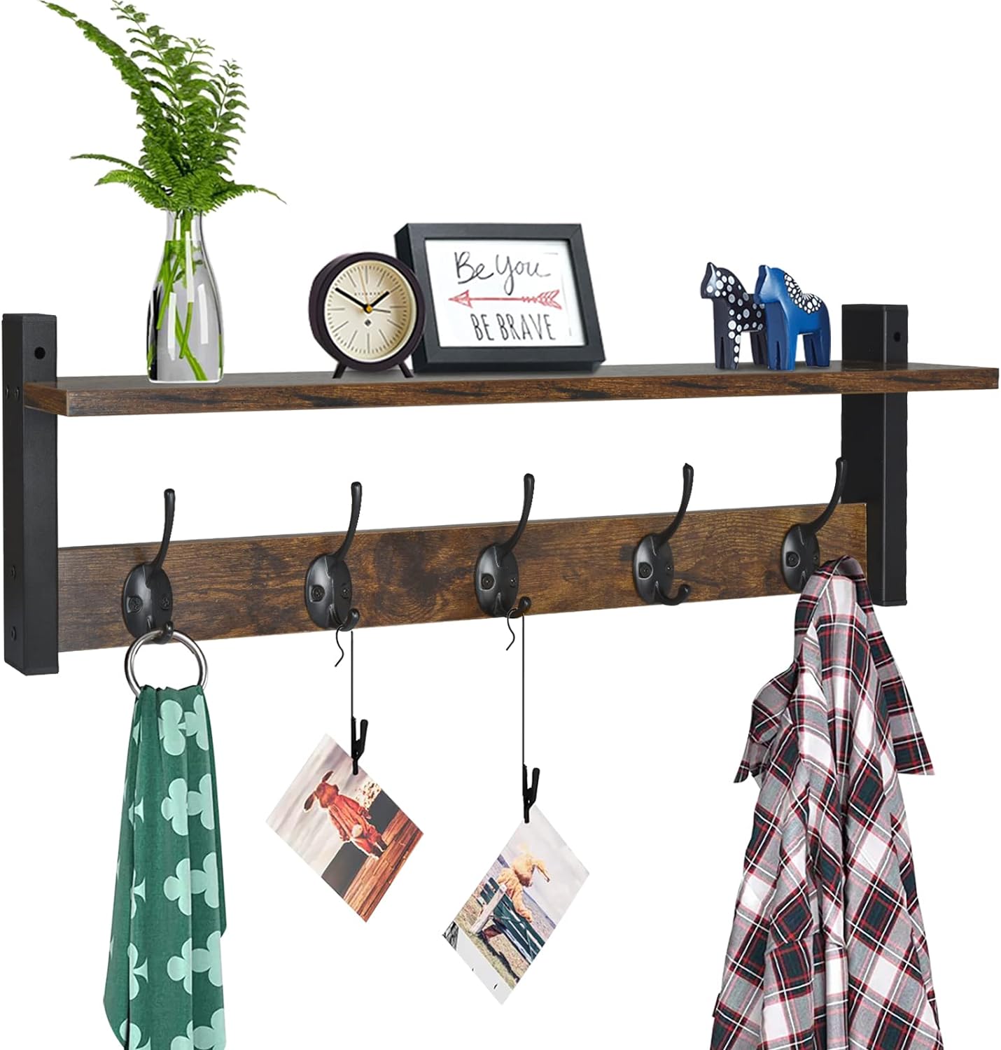 Homode Coat Rack with Shelf Wall Mount, 24 Inch Long Entryway Wall Shelf with Ho...