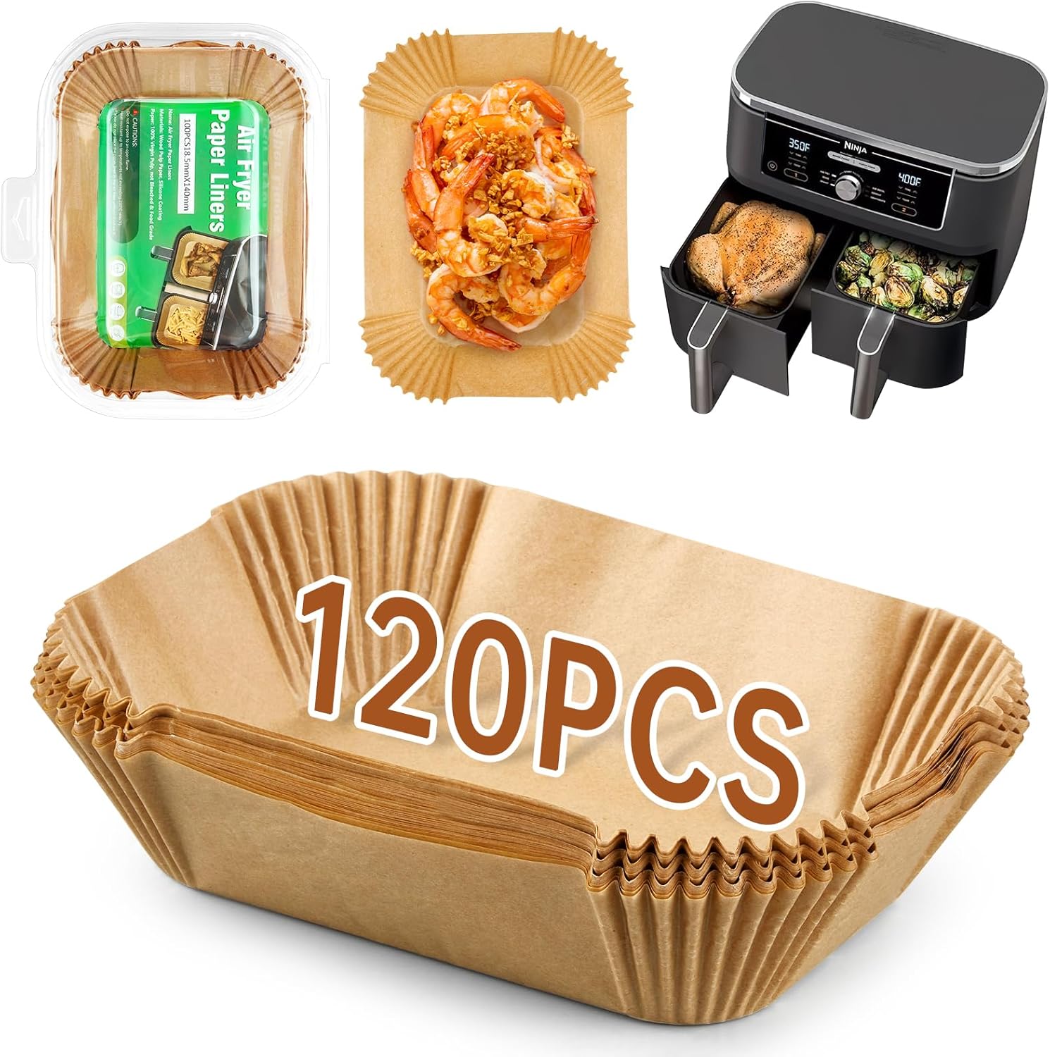 120PCS Air Fryer Liners for Ninja Dual, HAUSPROFI Air Fryer AF300UK AF400UK Acce...
