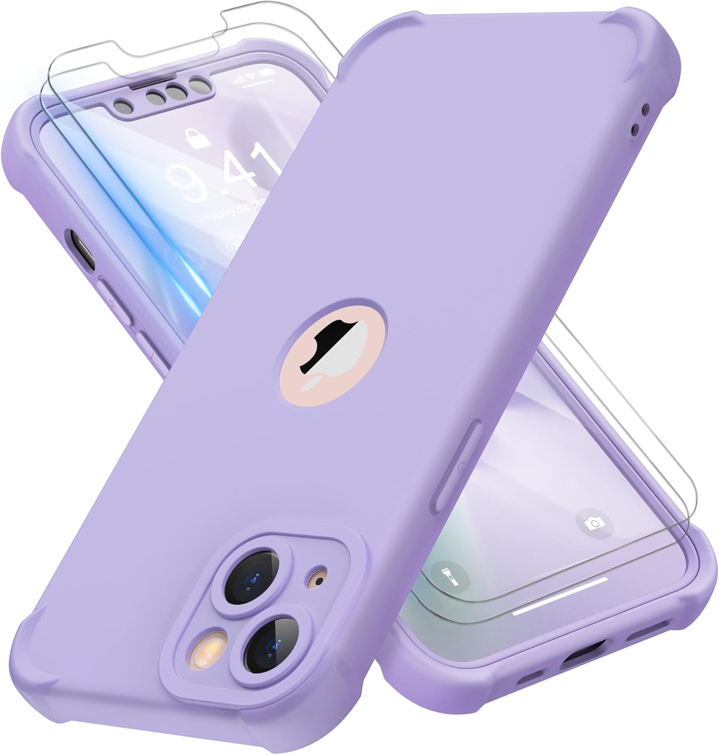 ORETECH 4 in 1 Silicone Case for iPhone 13 Case, with [2 x Tempered Glass Screen...