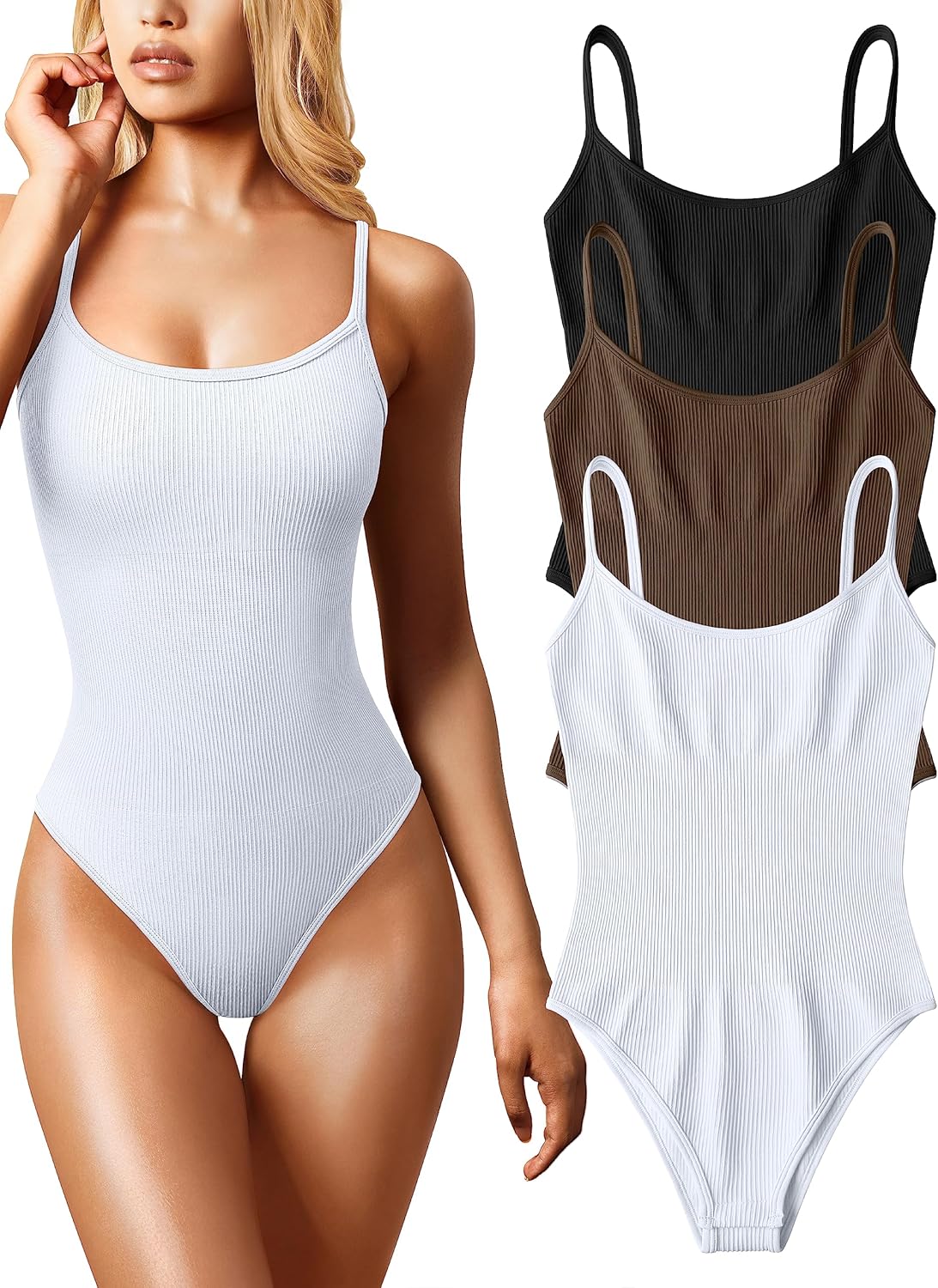 OQQ Women's Shapewear, Special Sexy Ribbed 3 Piece Bodysuits, Innovative Adjusta...