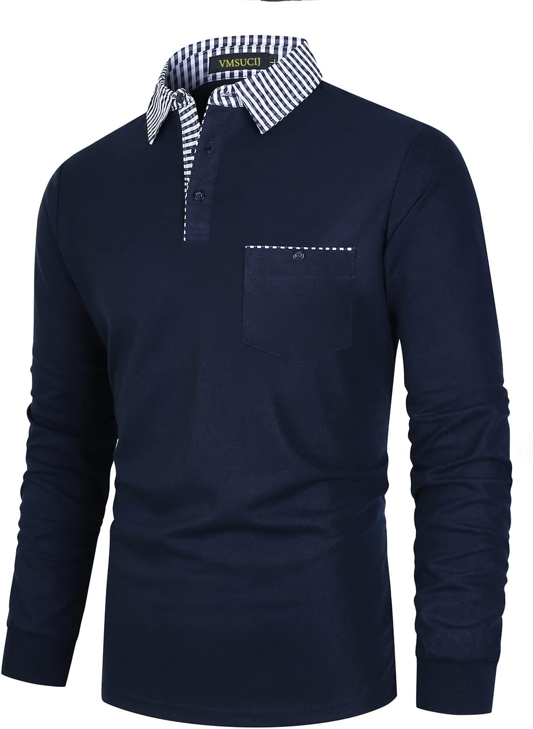 VMSUCIJ Men's Polo Long Sleeve Denim Patchwork Collar Cotton Golf T-Shirt with R...
