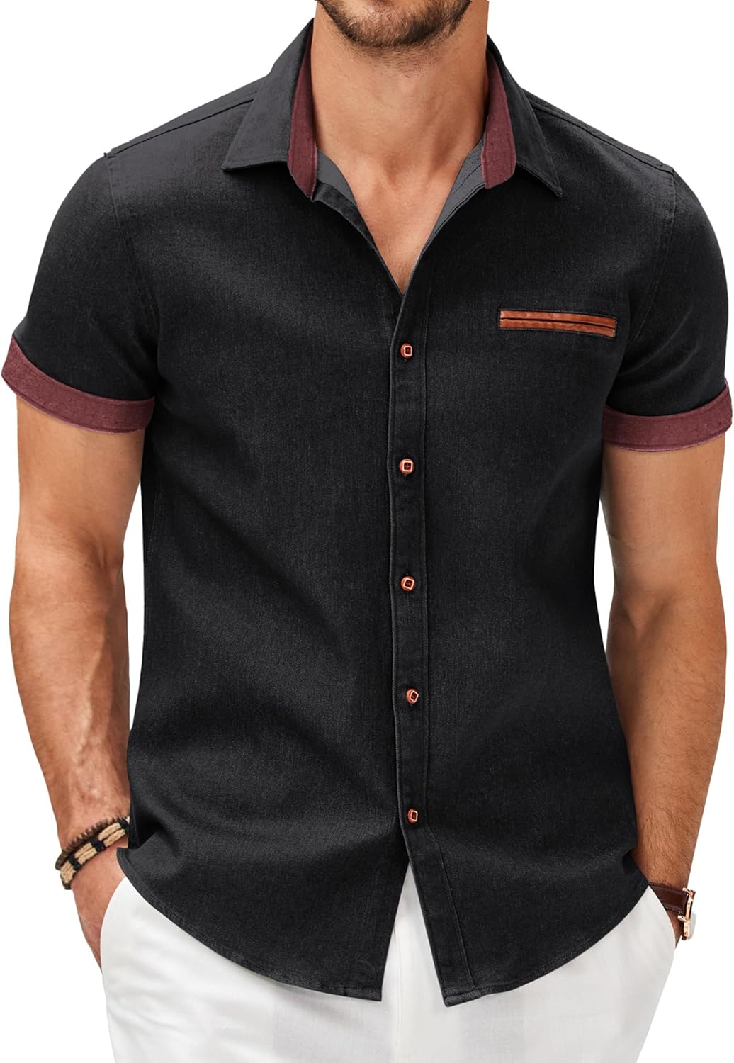COOFANDY Men's Casual Short Sleeve Button Down Dress Shirt, Unique Plaid Collar...
