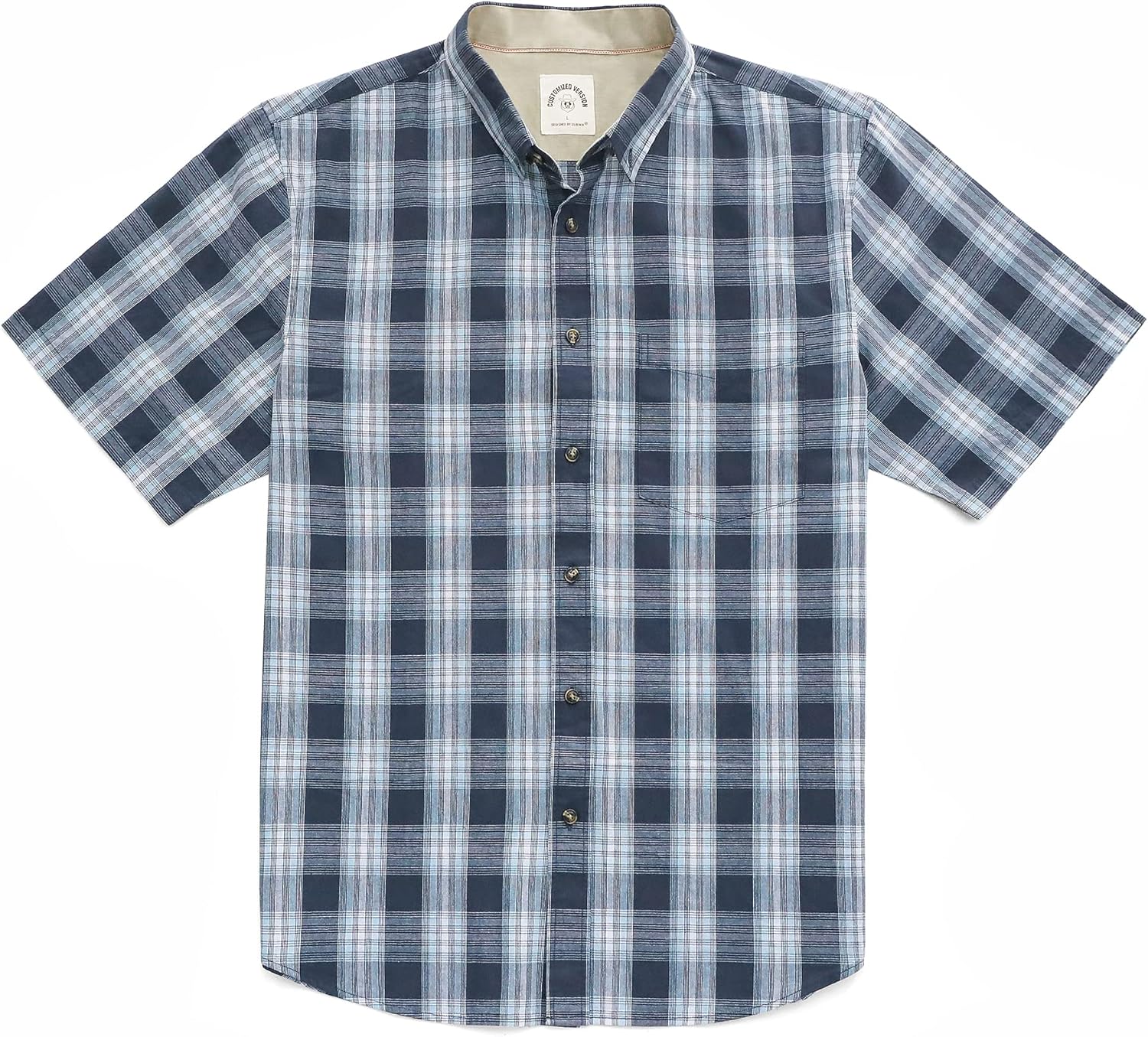Dubinik® Mens Short Sleeve Button Down Shirts, Special 100% Cotton Plaid Men's C...
