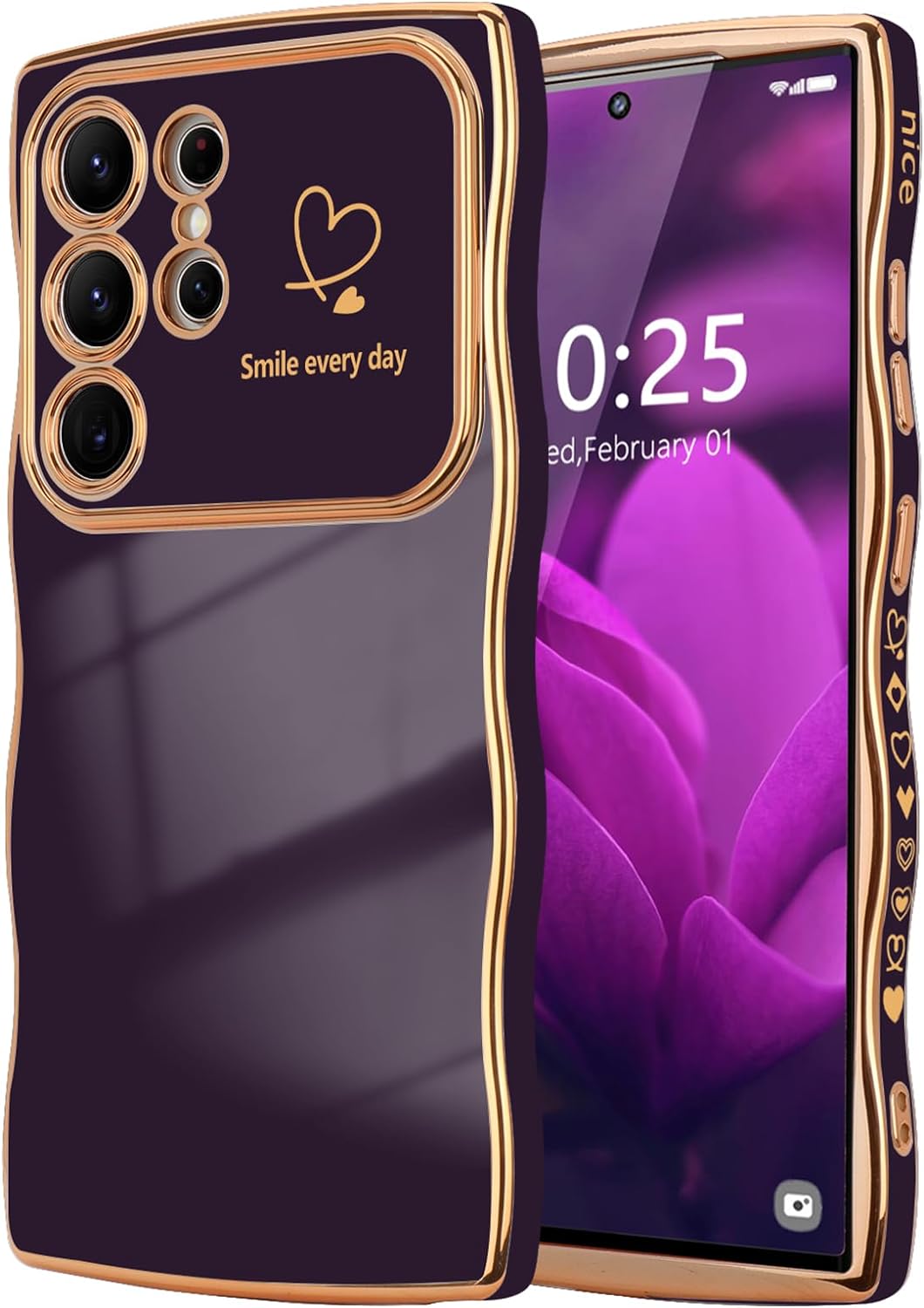 LCHULLE for Samsung Galaxy S24 Ultra Case,Cute Wave Frame Curly Shape Love Heart...