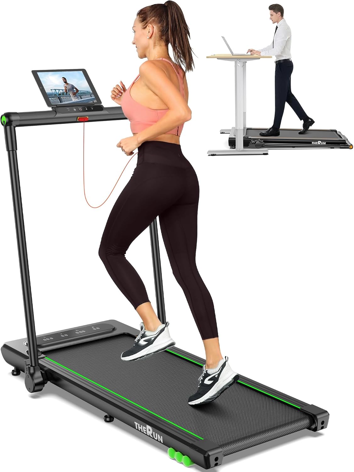 THERUN 2.5HP Treadmill, 2 in 1 Under Desk Walking Pad Treadmill, Electric Compac...