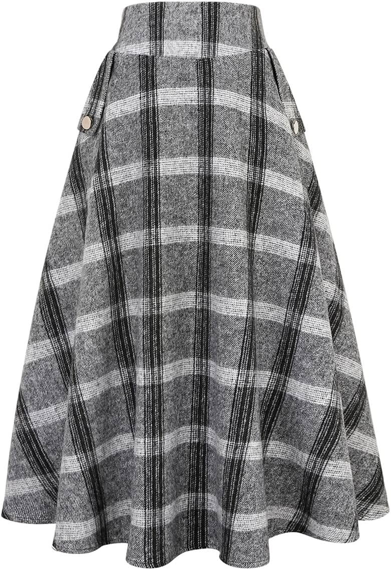 IDEALSANXUN Women’s Skirt, Special Fall/Winter High Waist Plaid Slim A-line Long...