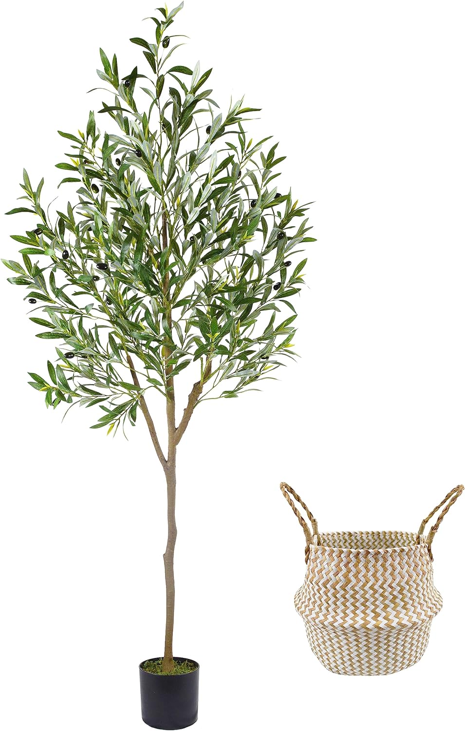 Artificial Olive Tree, 6ft Tall Fake Olive Leaves Plant with Basket, Indoor Outd...