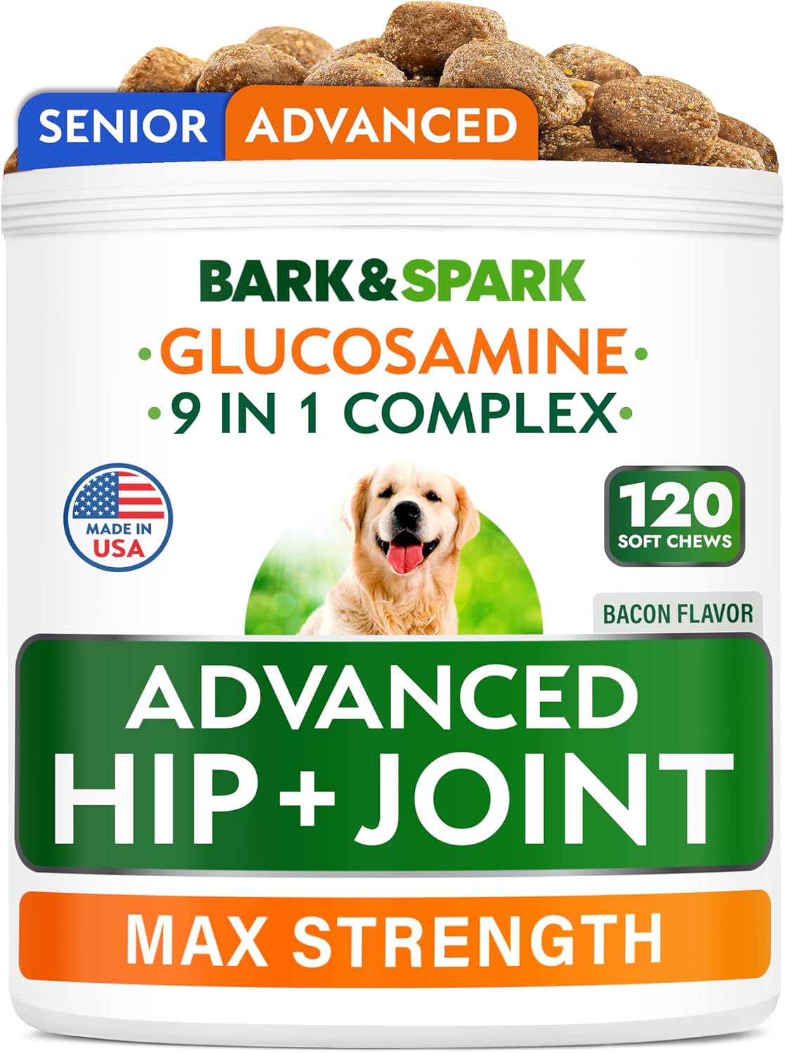 Bark&Spark Senior Advanced Glucosamine Chondroitin for Dogs - Hip Joint Pain Rel...