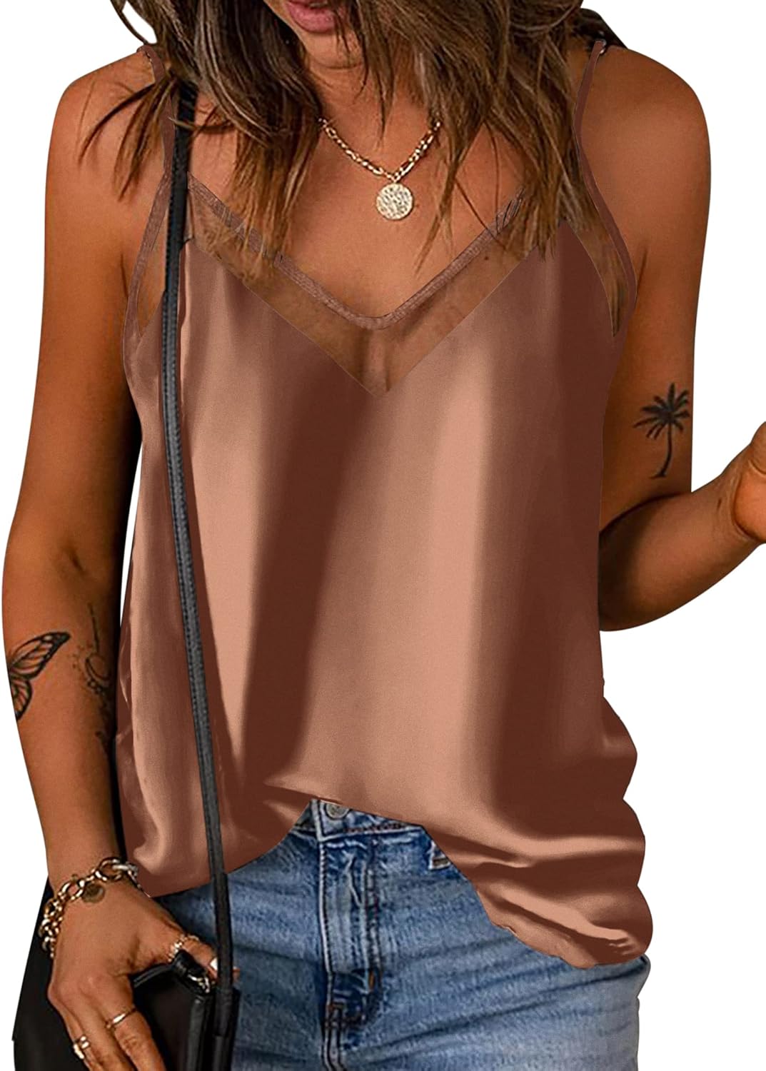 Ekouaer Silk Tank Top, Special Camisole With Mesh V Neck, Elegant Satin Camisole...