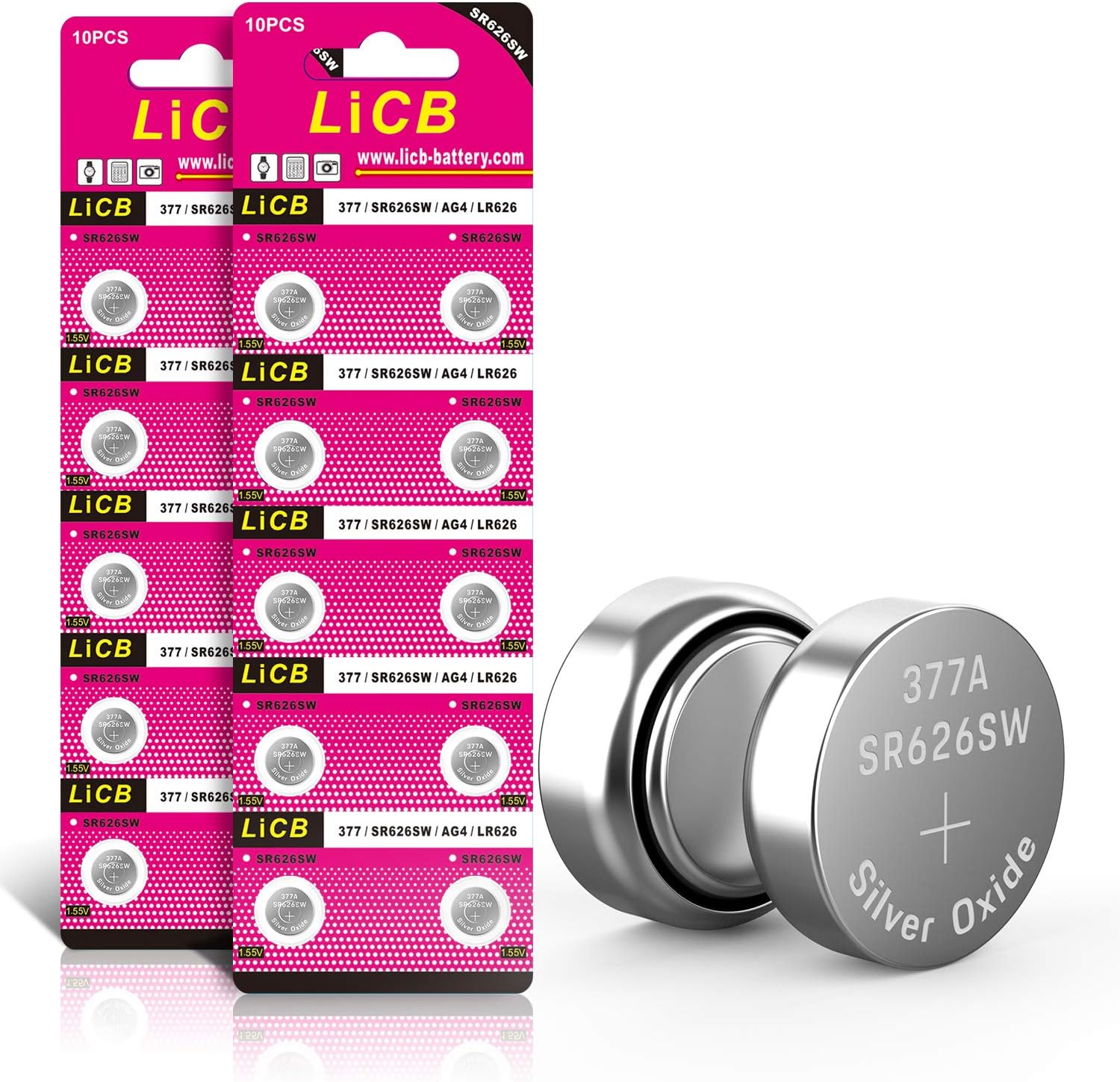 LiCB 20 PCS SR626SW 377 AG4 1.5V Button Cell Watch Batteries 10 Count (Pack of 2...