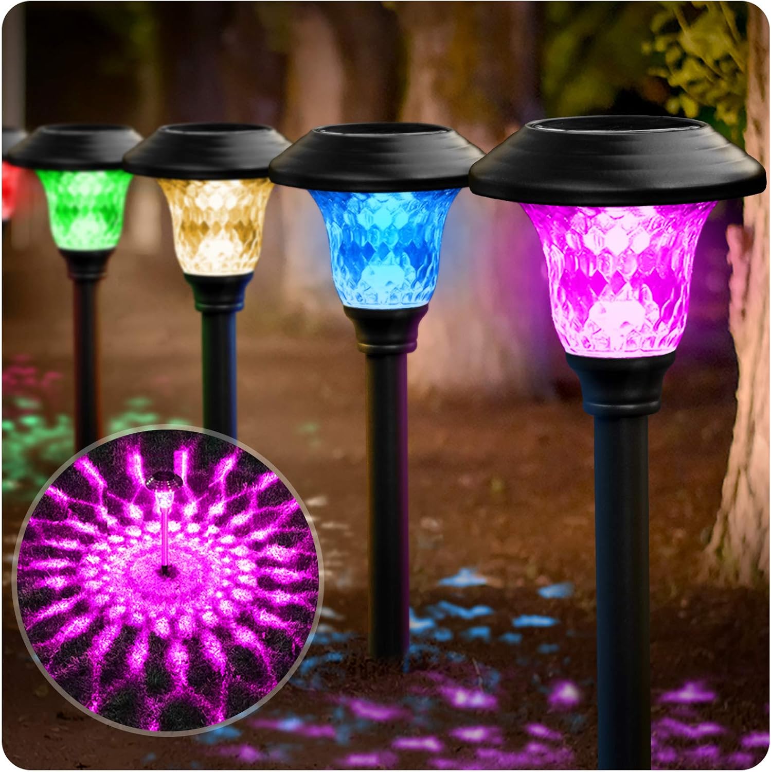 Beau Jardin 8 Pack Solar Pathway Lights Color Changing + Bright White Outdoor Ga...