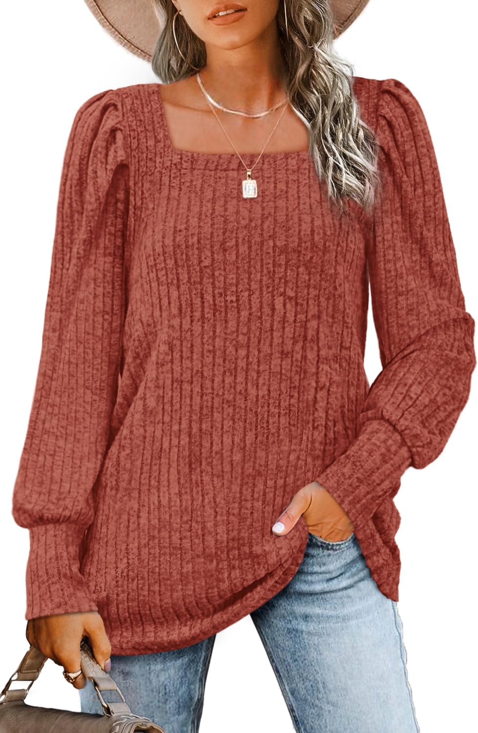 WIHOLL Long Sleeve Shirts for Women, Special Casual Square Neck Tops, Stylish Li...