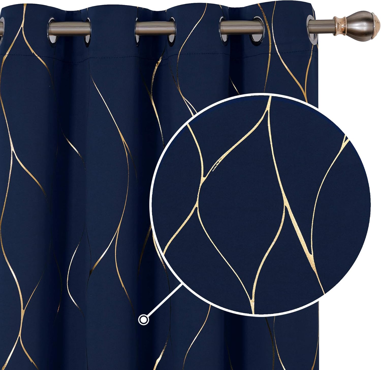 Deconovo Thermal Insulated Blackout Curtains, Special Gold Wave Foil Printed Eye...