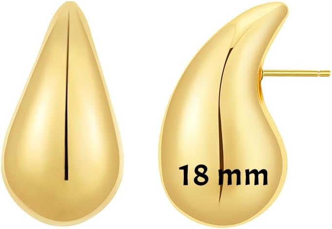 Rajputana Chunky Gold Hoop Earrings for Women, Lightweight Waterdrop Teardrop Ho...