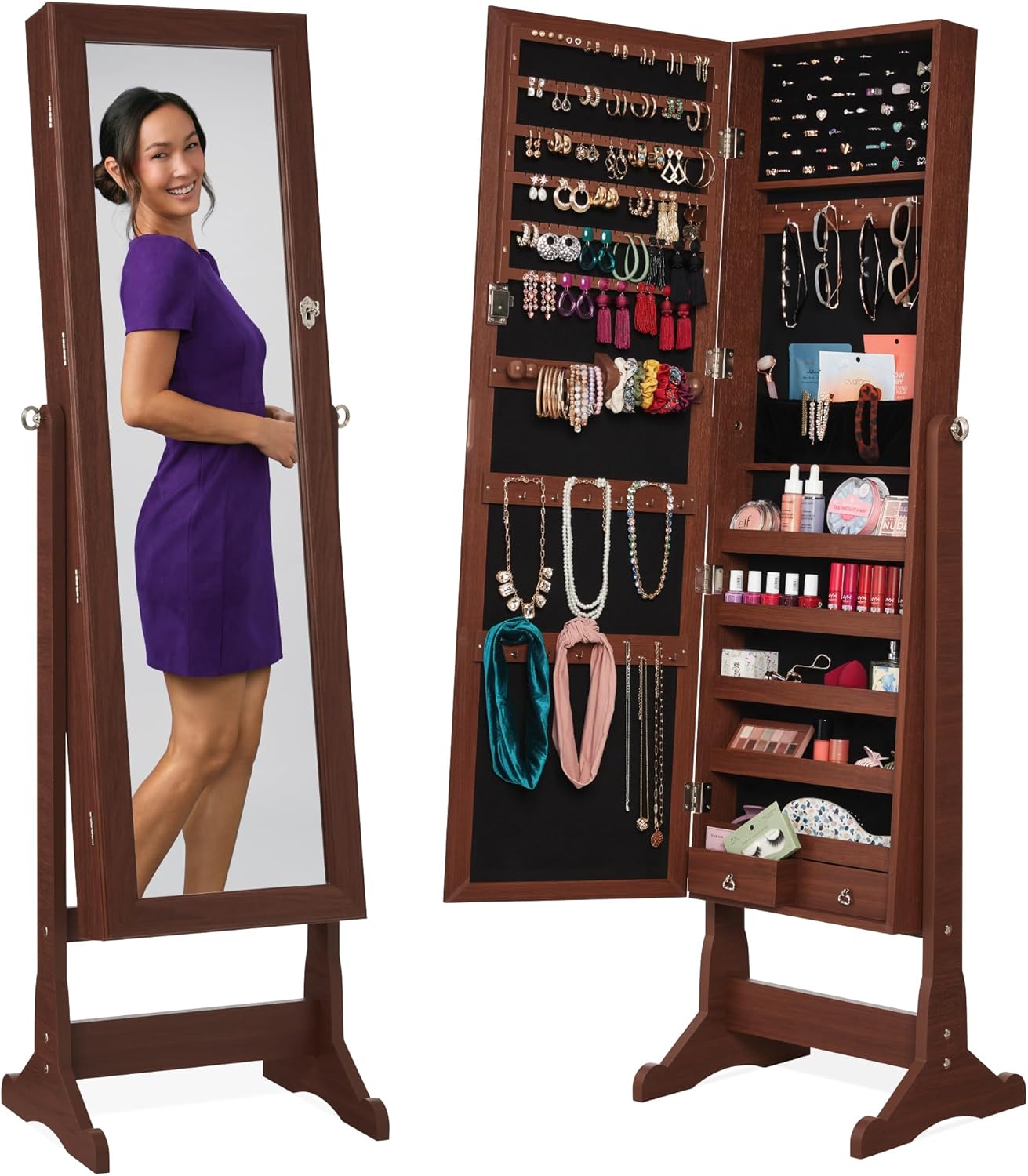 Freestanding Jewelry Armoire Cabinet, Special Full Length Standing Mirror, Innov...