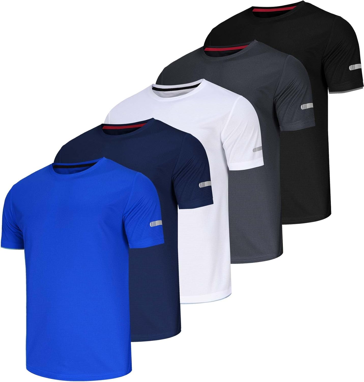 QAYMZUMD 5 Pack Men's Athletic Fit T Shirts, Moisture Wicking Gym Running Shirts...