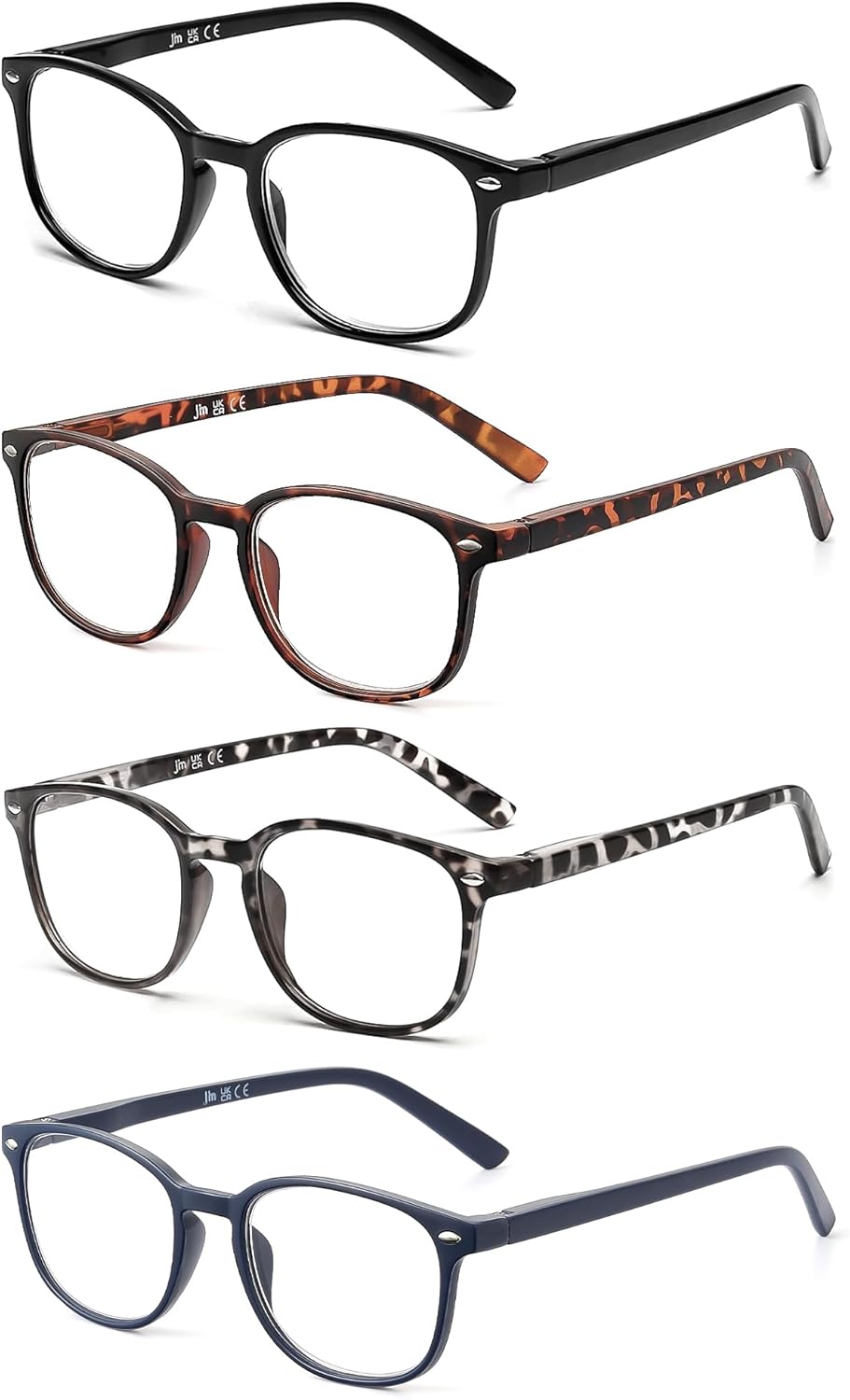 JM Reading Glasses Women with Spring Hinge 4 Pack, Lightweight Quality Vintage R...