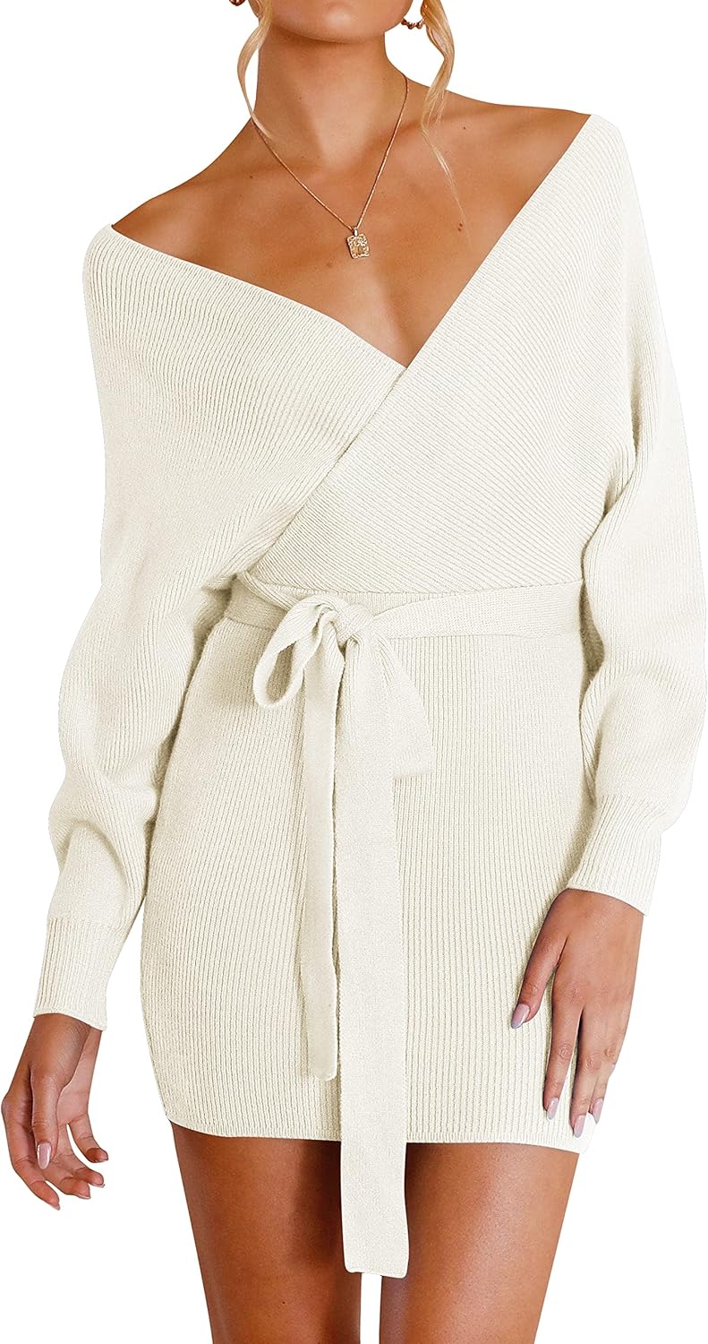 ZESICA Women's Dress, Special Long Batwing Sleeve Dress, Innovative Wrap V Neck...