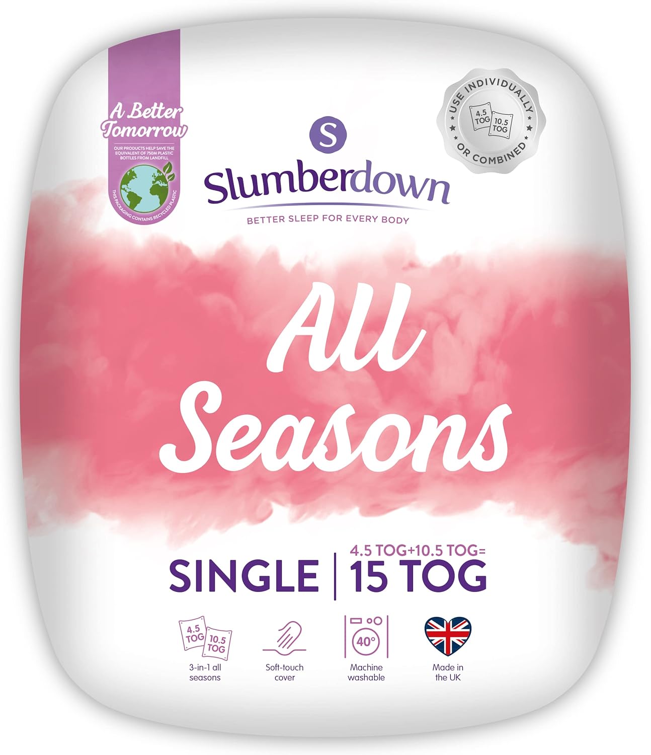 Special Slumberdown Single Duvet, 3 in 1 Combination Quilt with Soft Touch Cover...