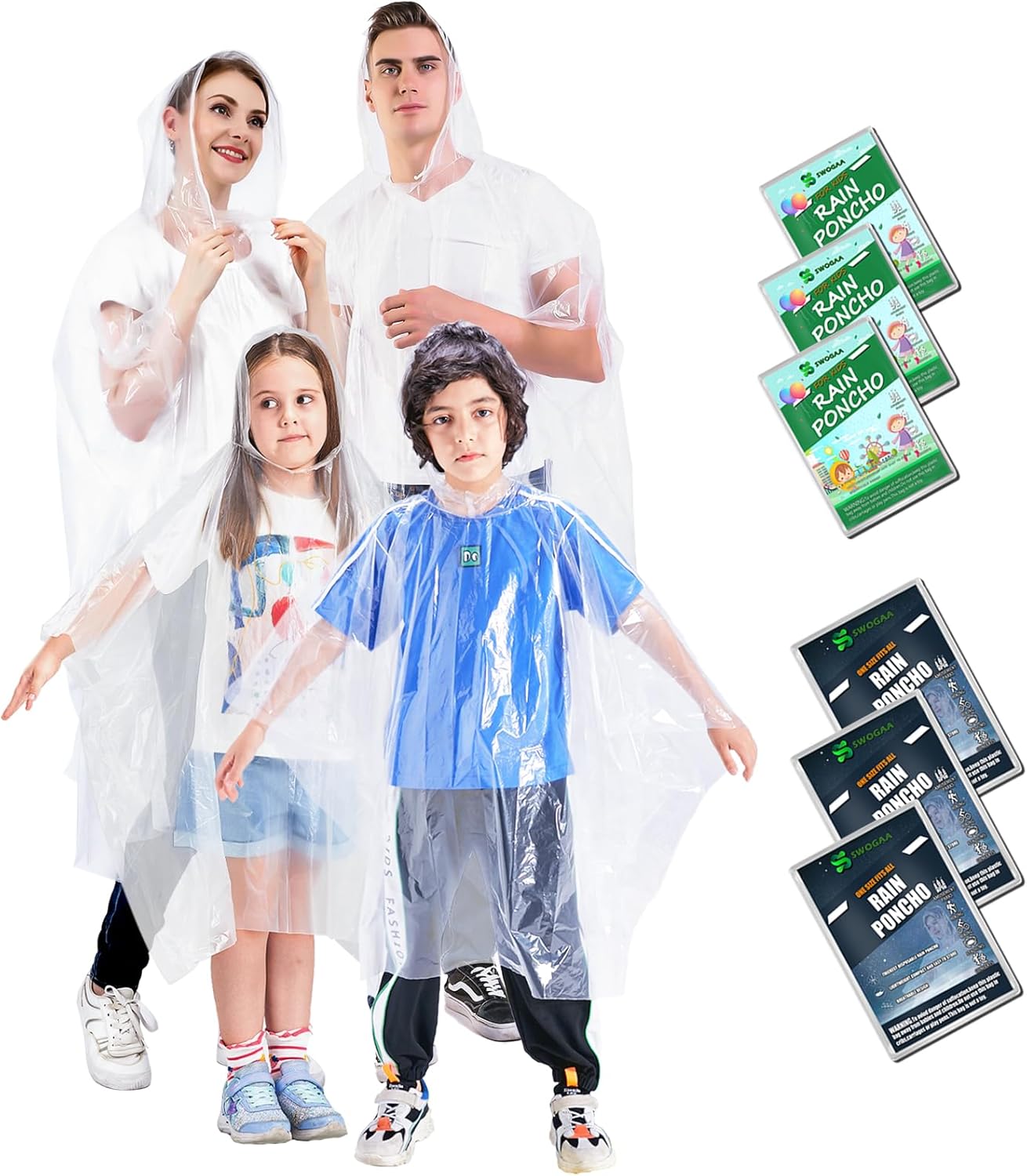 SWOGAA Disposable Rain Ponchos for Kids 6 Pack/Adults 6 and 10 Pack/Ponchos Fami...