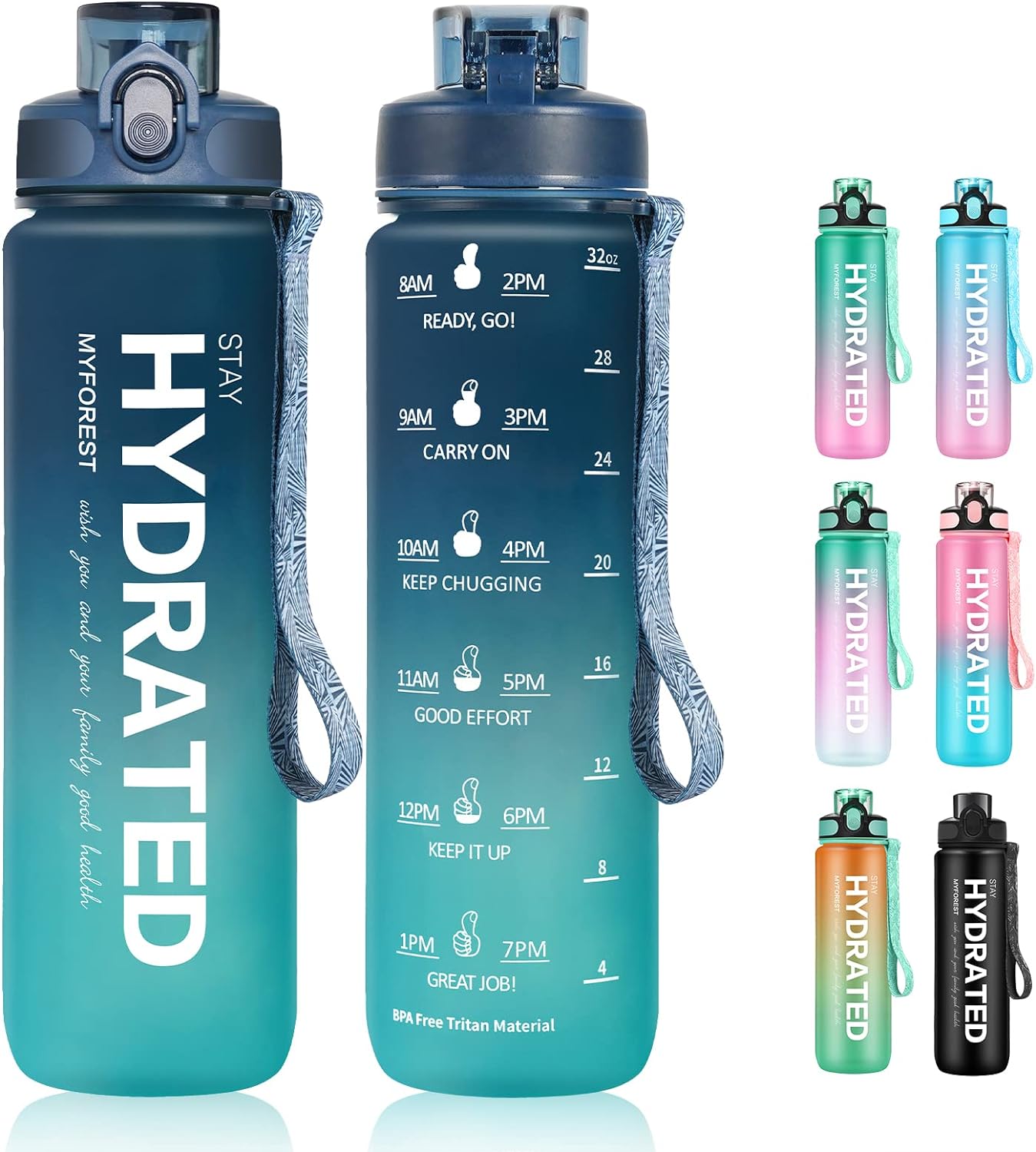 MYFOREST Water Bottle, Large Spout for Gulp/Removable Straw for Sip, Anti-Scratc...