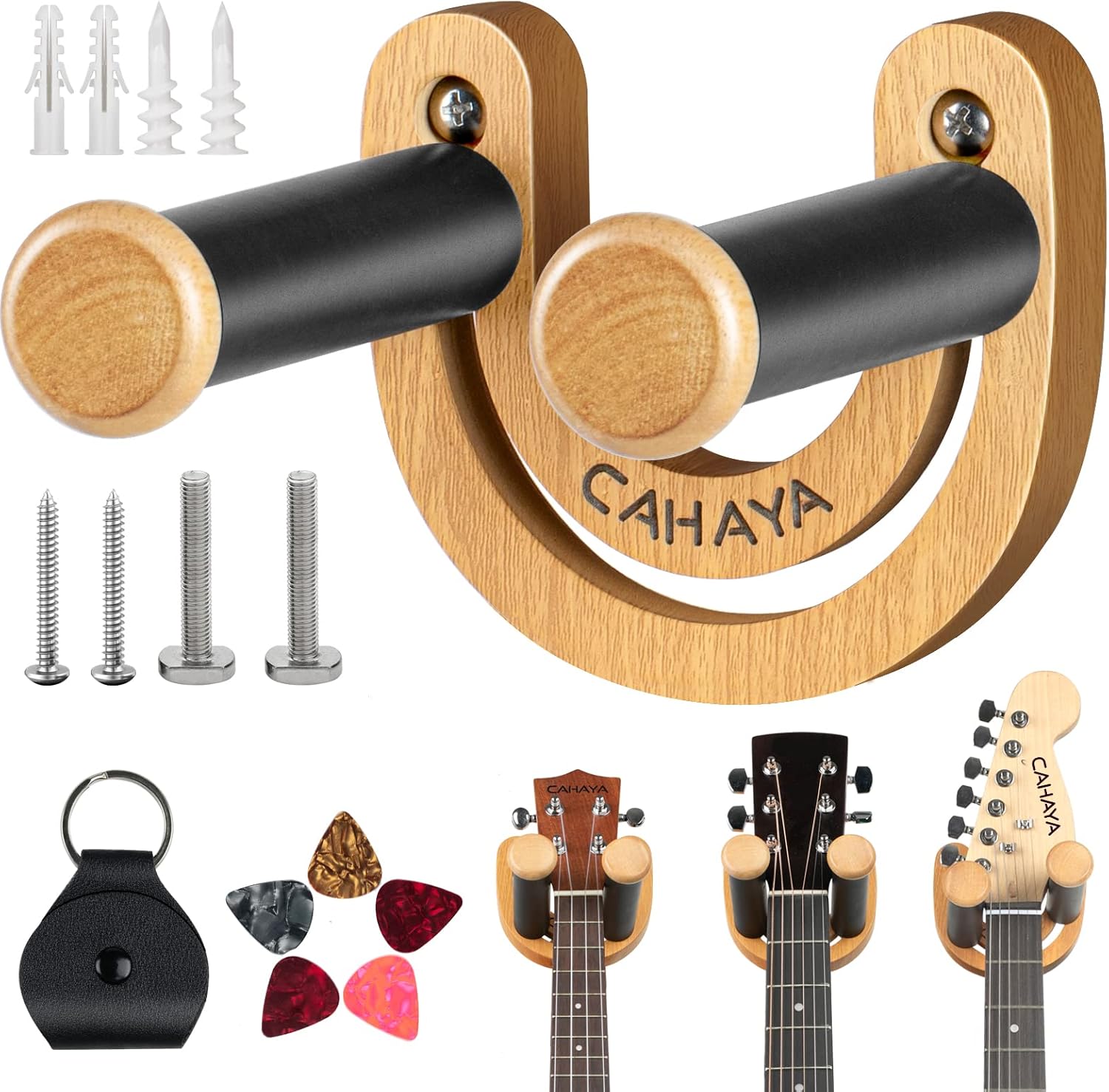 CAHAYA Guitar Wall Mount Hanger Guitar Hook Stand Width Adjustable Smiling U-Sha...