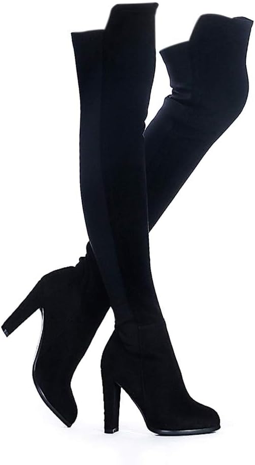 Shoe'N Tale Women Footwear, Unique Chunky Heel Stretch Boots, Innovative Thigh H...
