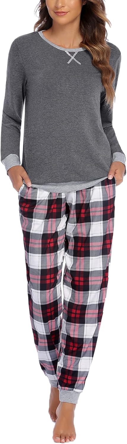 Ekouaer Pajamas Set for Women Long Sleeve Crew Neck Comfy Pjs Lounge Sets With P...