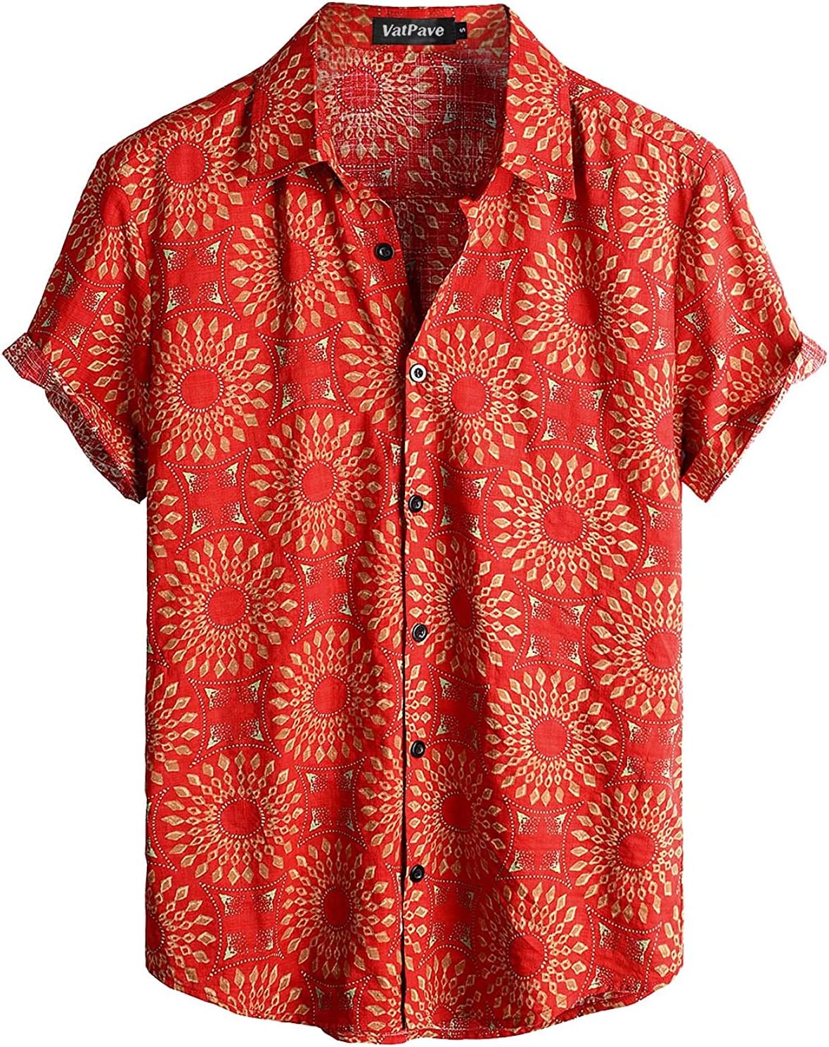 VATPAVE Mens Floral Hawaiian Shirts Short Sleeve Button Down Beach Shirts 3XL Re...