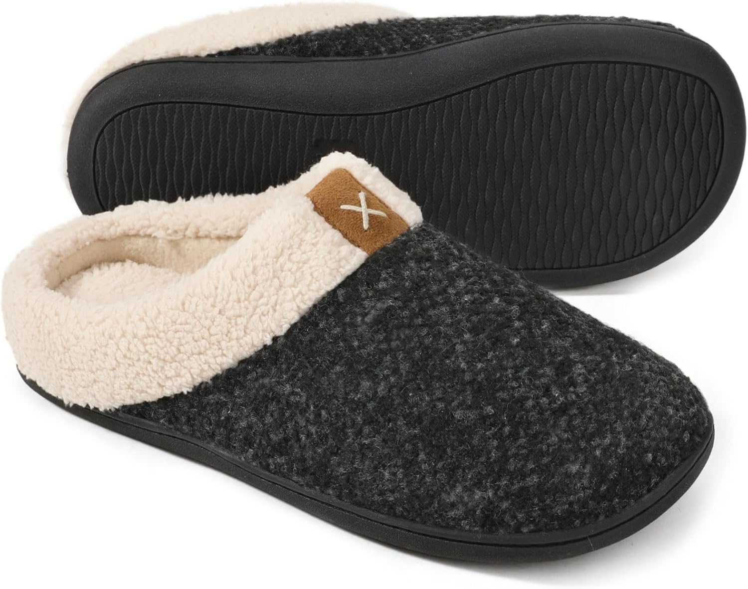 ULTRAIDEAS Mens Slip On Slippers, Sherpa Lined House Shoes with Memory Foam for...