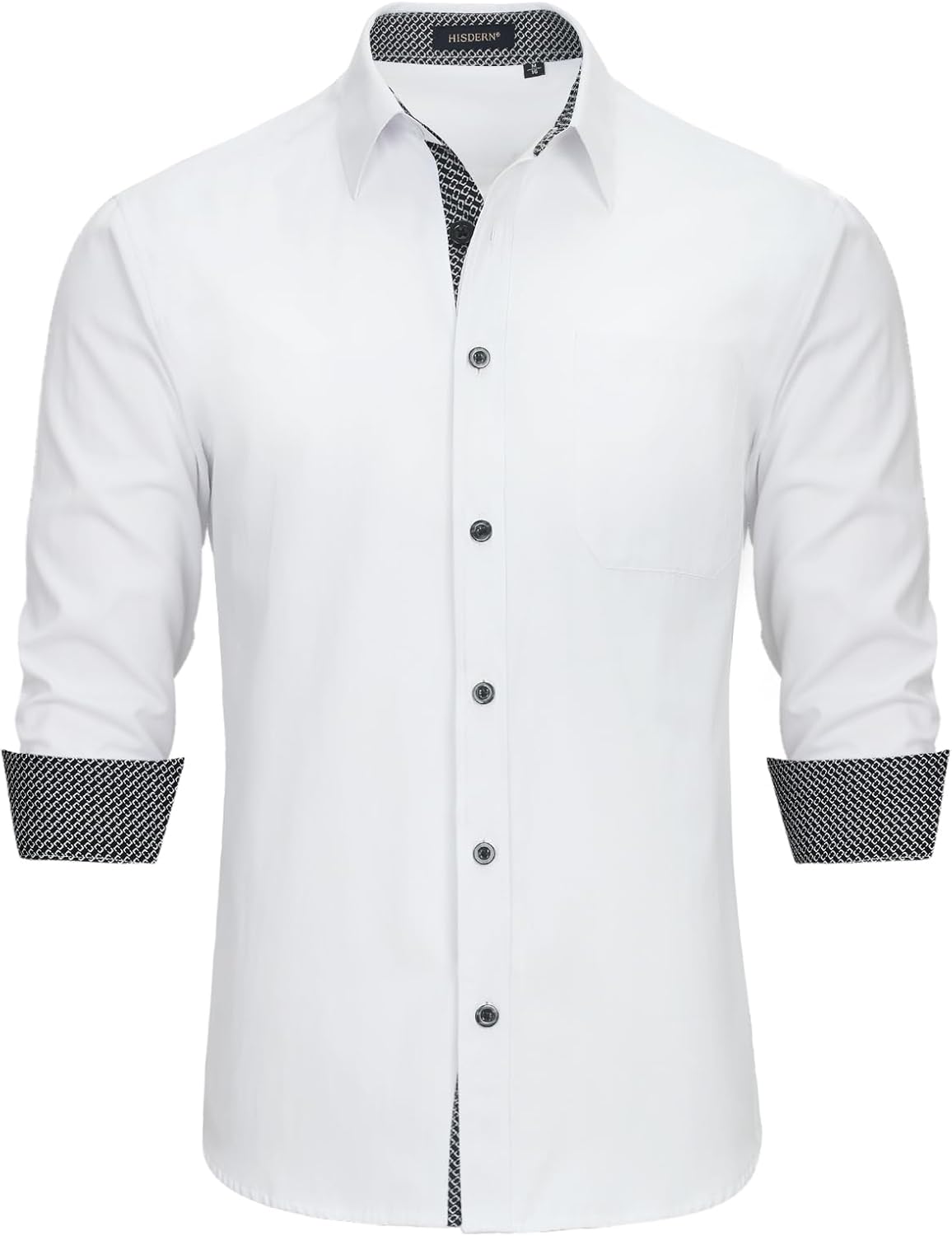 HISDERN Men's Inner Contrast Shirt Casual Formal Classic Button Down Dress Shirt...