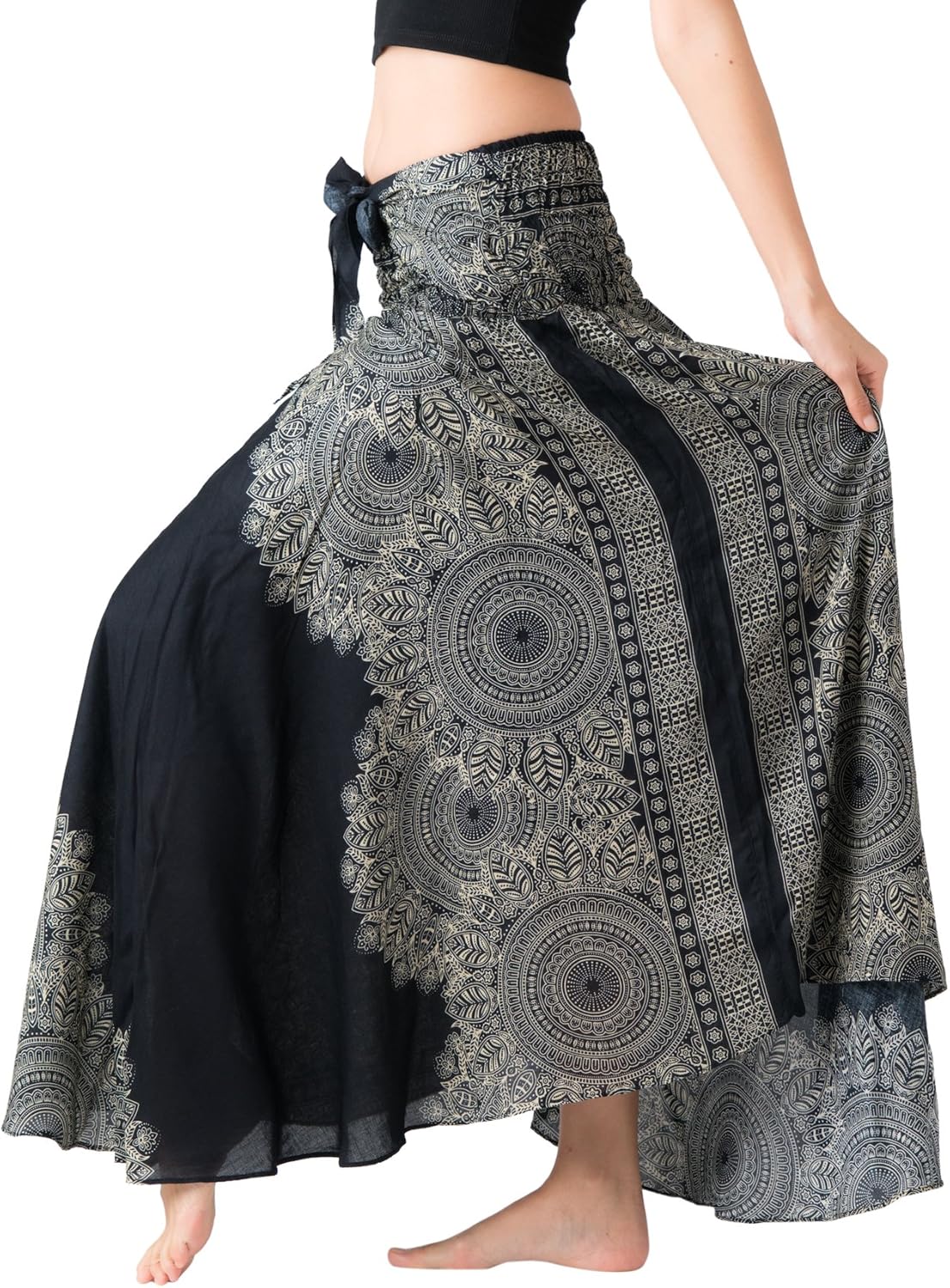 Long Skirts for Women Maxi Boho Skirt Floral Print Hippierose Black One Size
