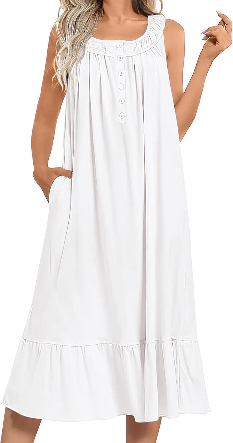 Ekouaer Women's Nightgowns Long Sleeveless Night gown with Pockets Soft Ladies N...