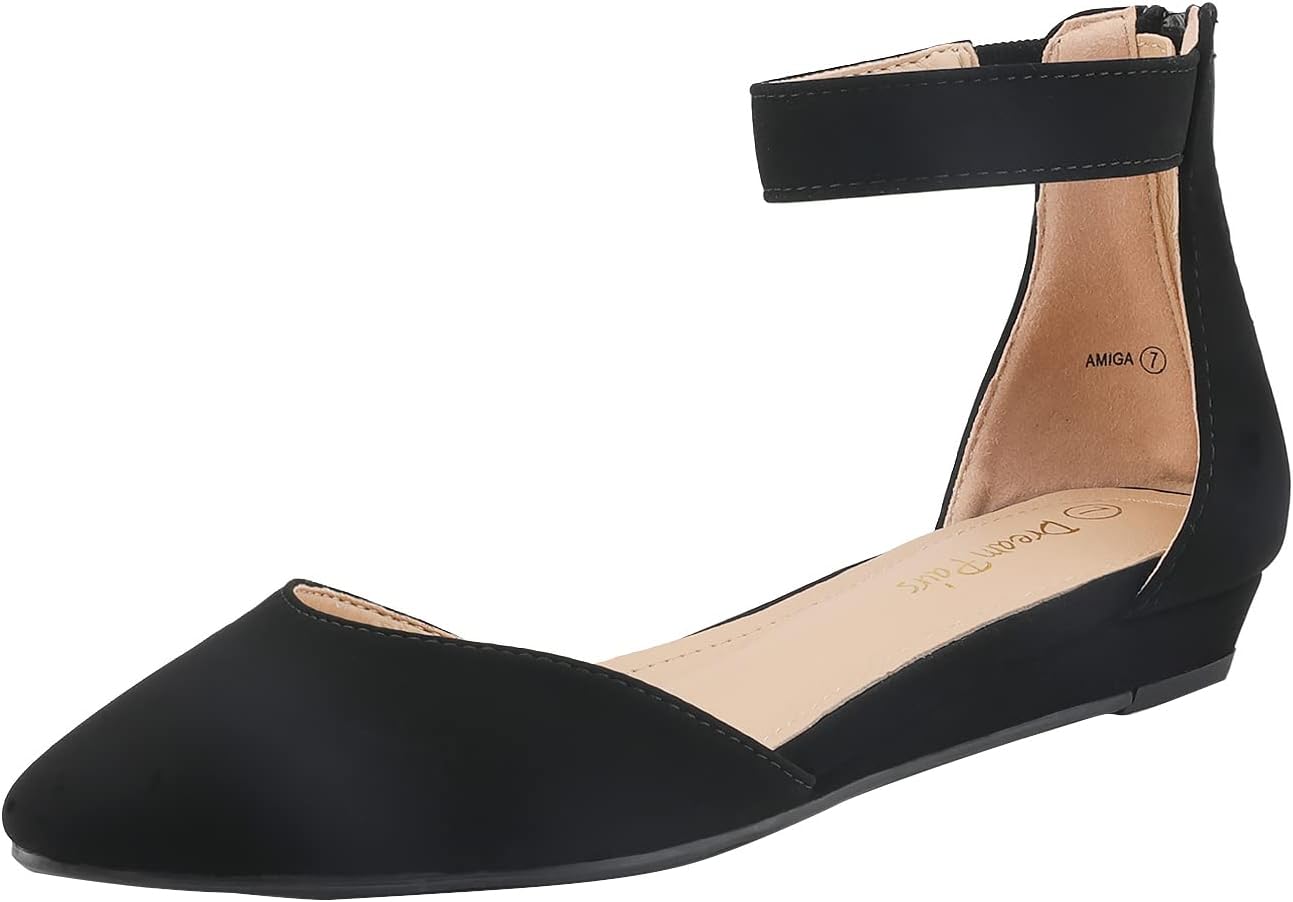 DREAM PAIRS Women's Low Wedge, Stylish Ankle Strap Flats Shoes, Unique Women's F...