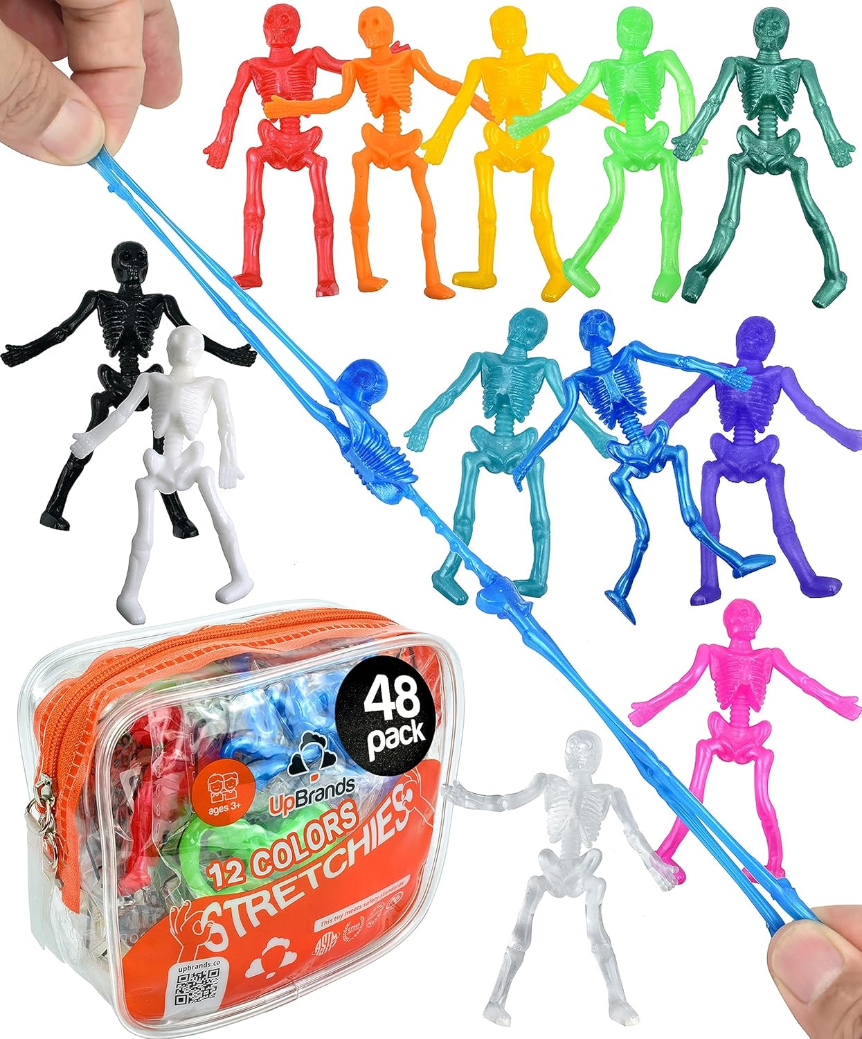 UpBrands 48 Stretchy Toys, Party Favors for Kids Halloween Skeletons, 12 Colors...