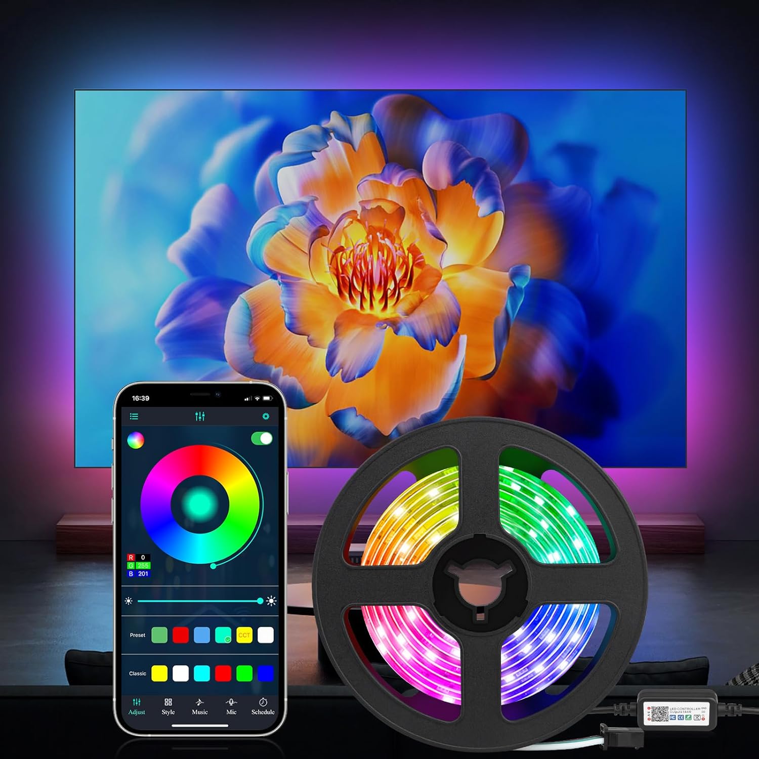 TV Led Lights, [Music Sync] Diyife 3m/9.8ft RGBIC...