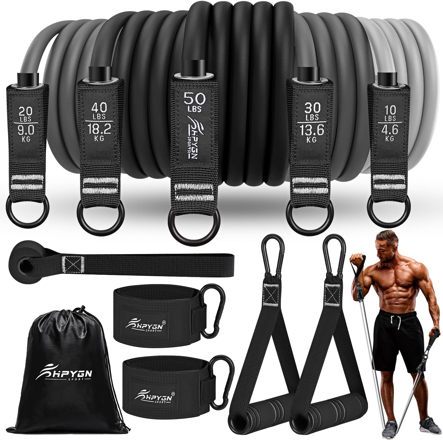Resistance Bands, Exercise Bands with Handles, 5 Tube Fitness Bands with Door An...