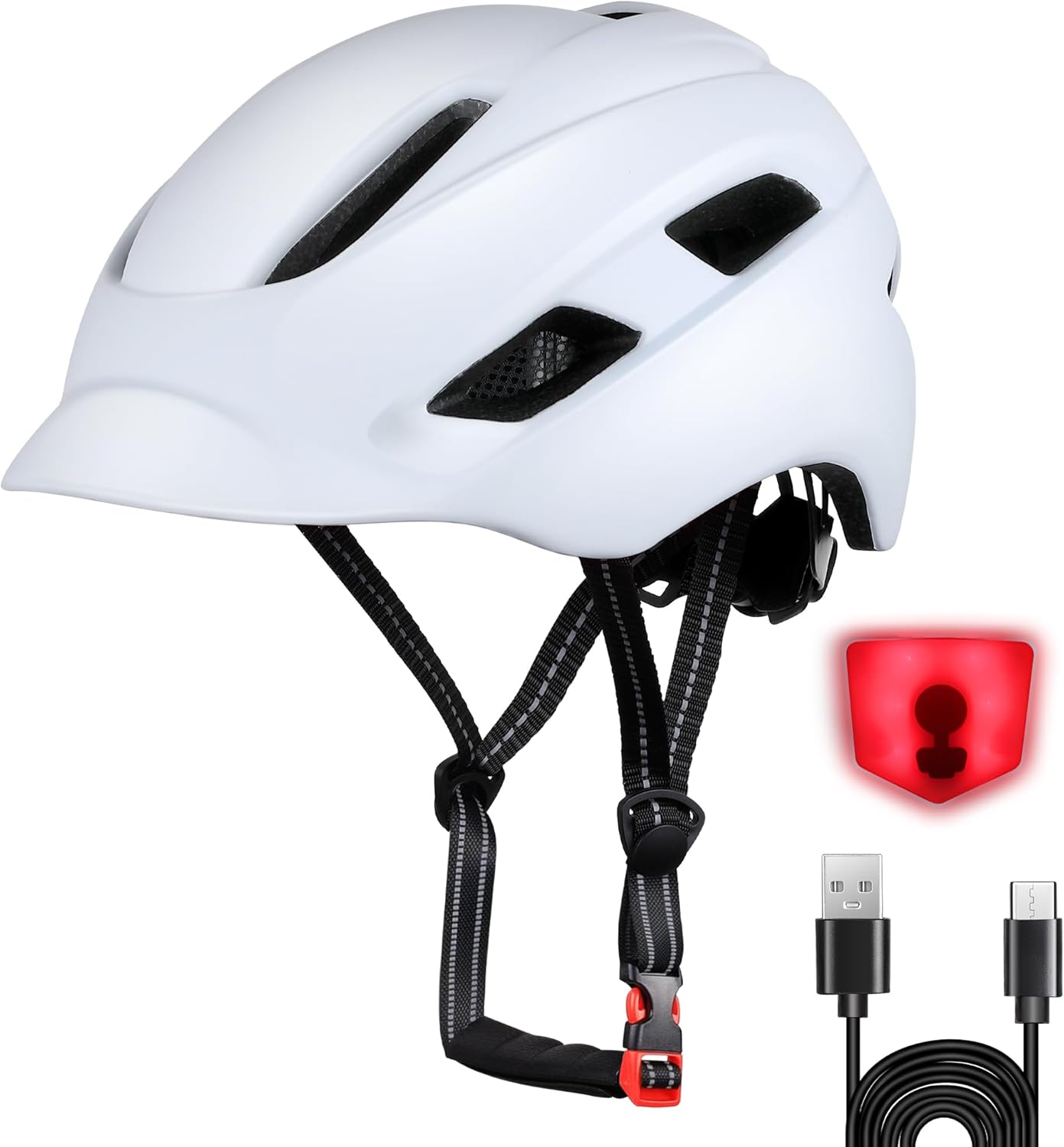 Bike Helmet, Adjustable Cycling Helmet with USB Rechargeable LED Light, Lightwei...