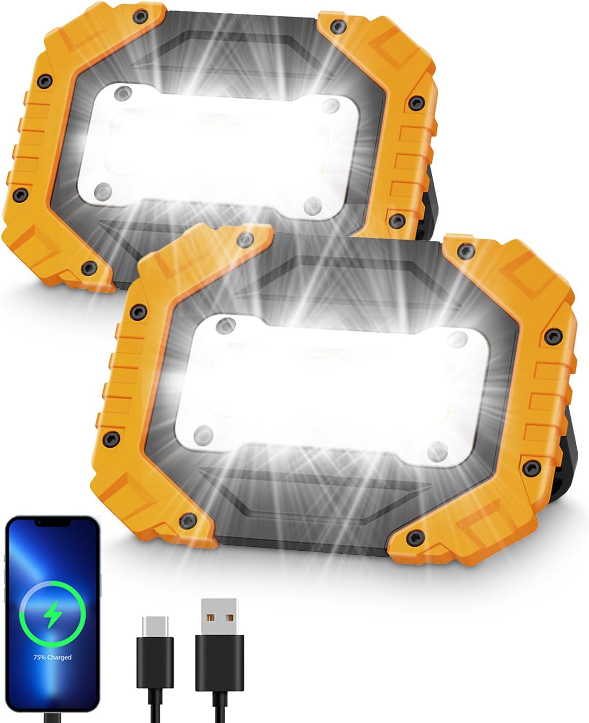 Jovrun 30W Rechargeable Work Lights, COB Floodlight Super Bright with 4 Modes, U...