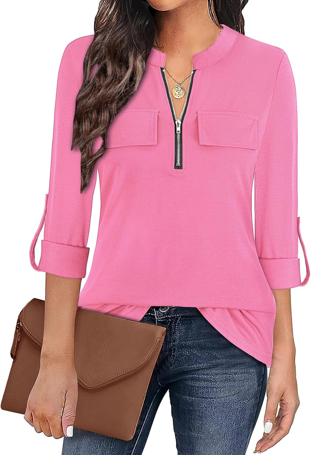 Gemulate Womens Tops 3/4 Sleeve Tops for Women Polo Top Floral Printed Shirts wi...