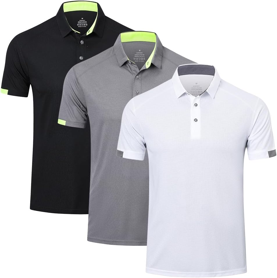HUAKANG 3 Pack Mens Polo Shirts Short Sleeve Breathable Quick Dry Golf Polo Shir...