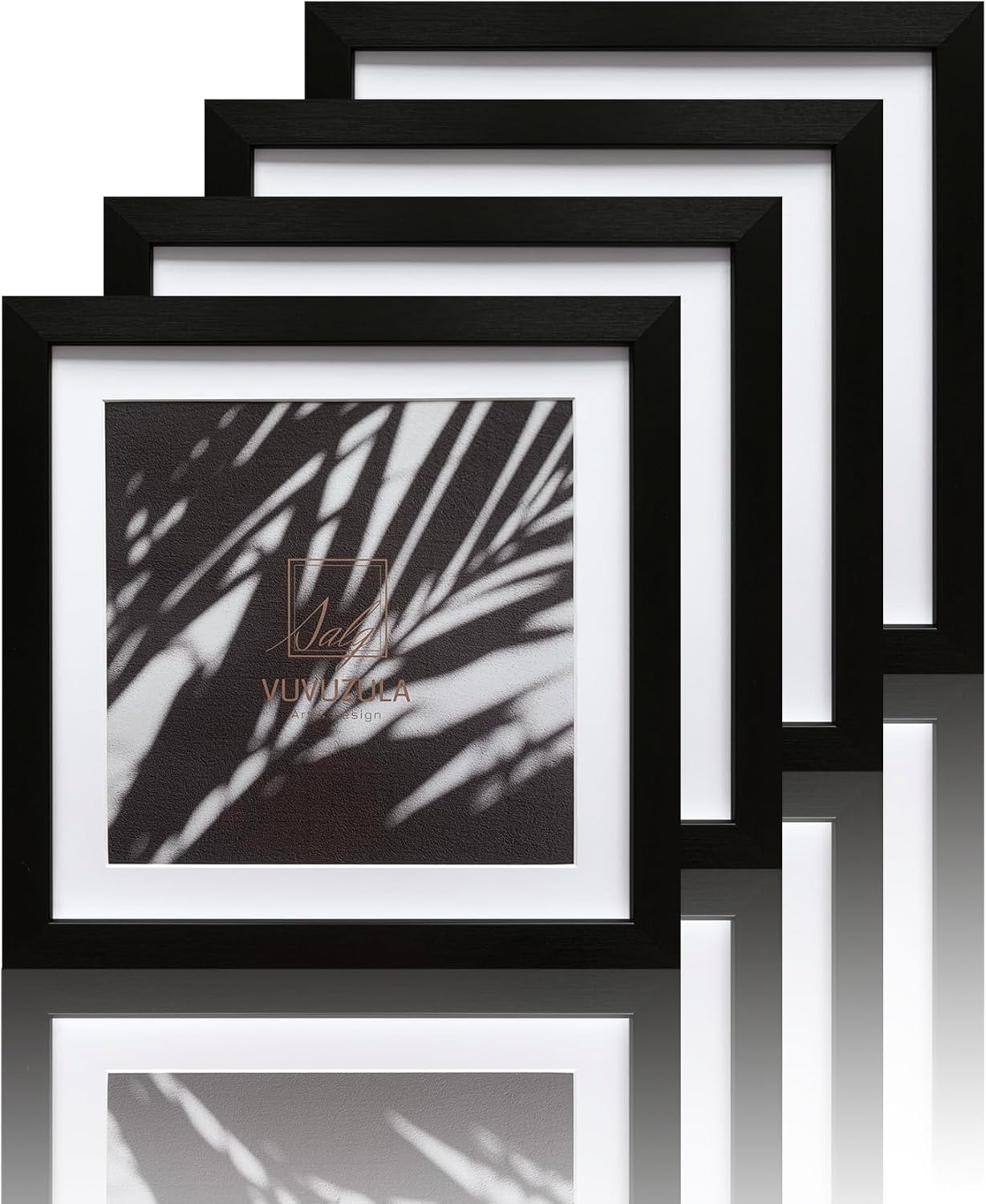 VUVUZULA 10x10 Inch Square Picture Frames Black Set of 4 Photo Frame with Mount...