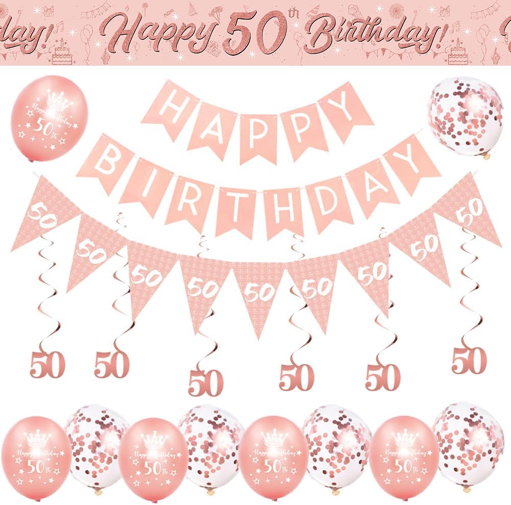 50th Birthday Decorations for Women-Rose Gold 50th Birthday Banners for Her,50th...