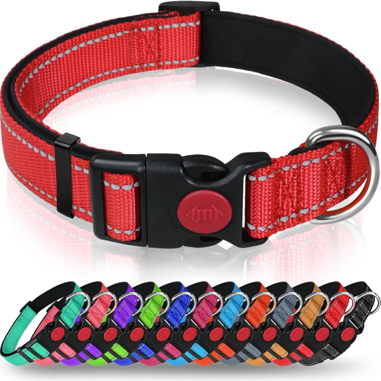 Taglory Reflective Nylon Dog Collar with Safety Buckle, Adjustable Pet Collars w...