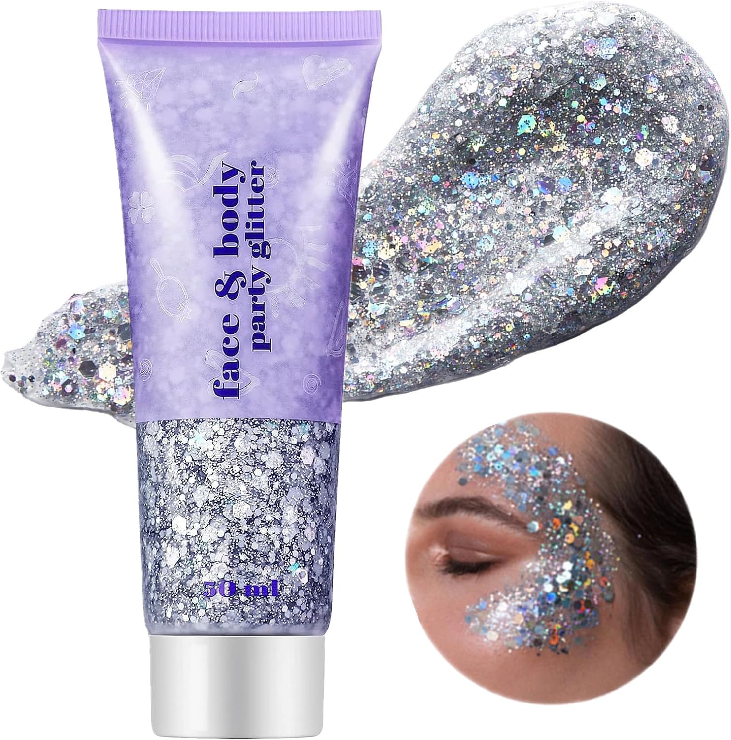 Go Ho Silver Face Glitter Gel, Special Body/Hair Glitter Makeup for Singer Conce...