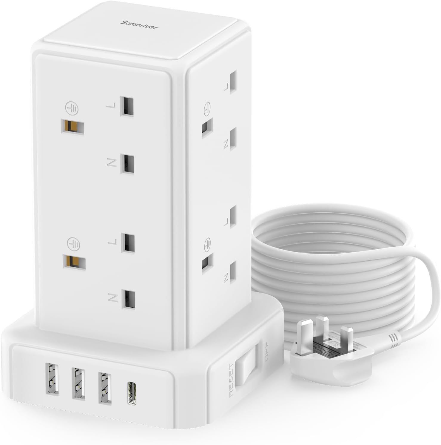 Tower Extension lead 3M, [13A 3250W] Surge Protection Extension lead with Switch...